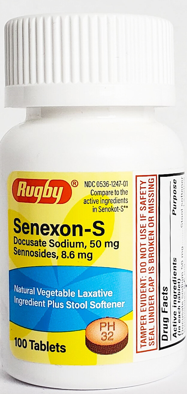 Rugby Senexon S Laxative Docusate Sodium 50mg Tablets 100ct - Exp Date 10-2026