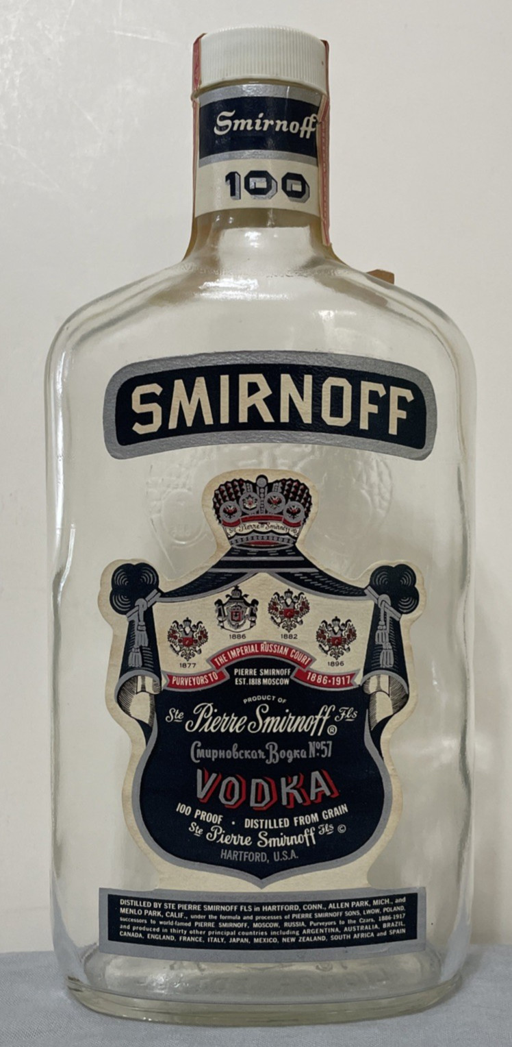Vtg Smirnoff 100 Proof Vodka 1 Pint Bottle Empty Blue Label Imperial Russian