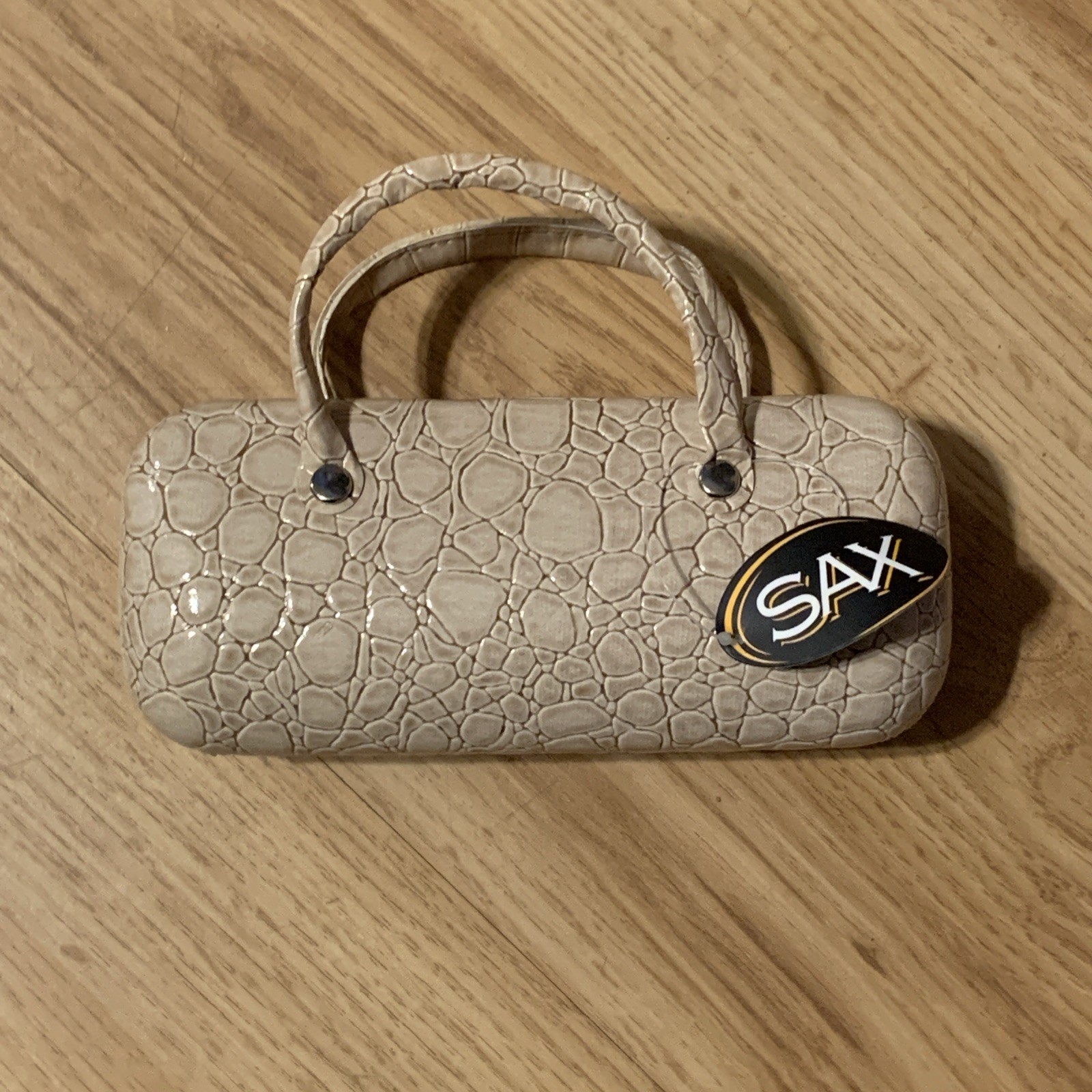 Sax Faux Tan Crocodile Print Eyeglasses Sunglasses Case w/ Handles Mini Handbag