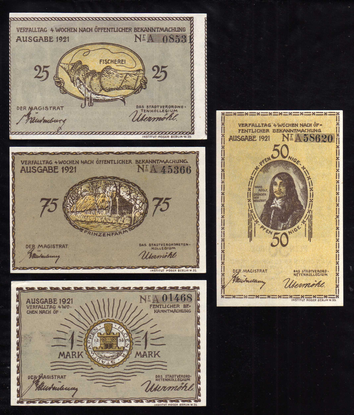 PLON - GERMANY NOTGELD - 25, 50, 75 PFENNIG, 1 MARK