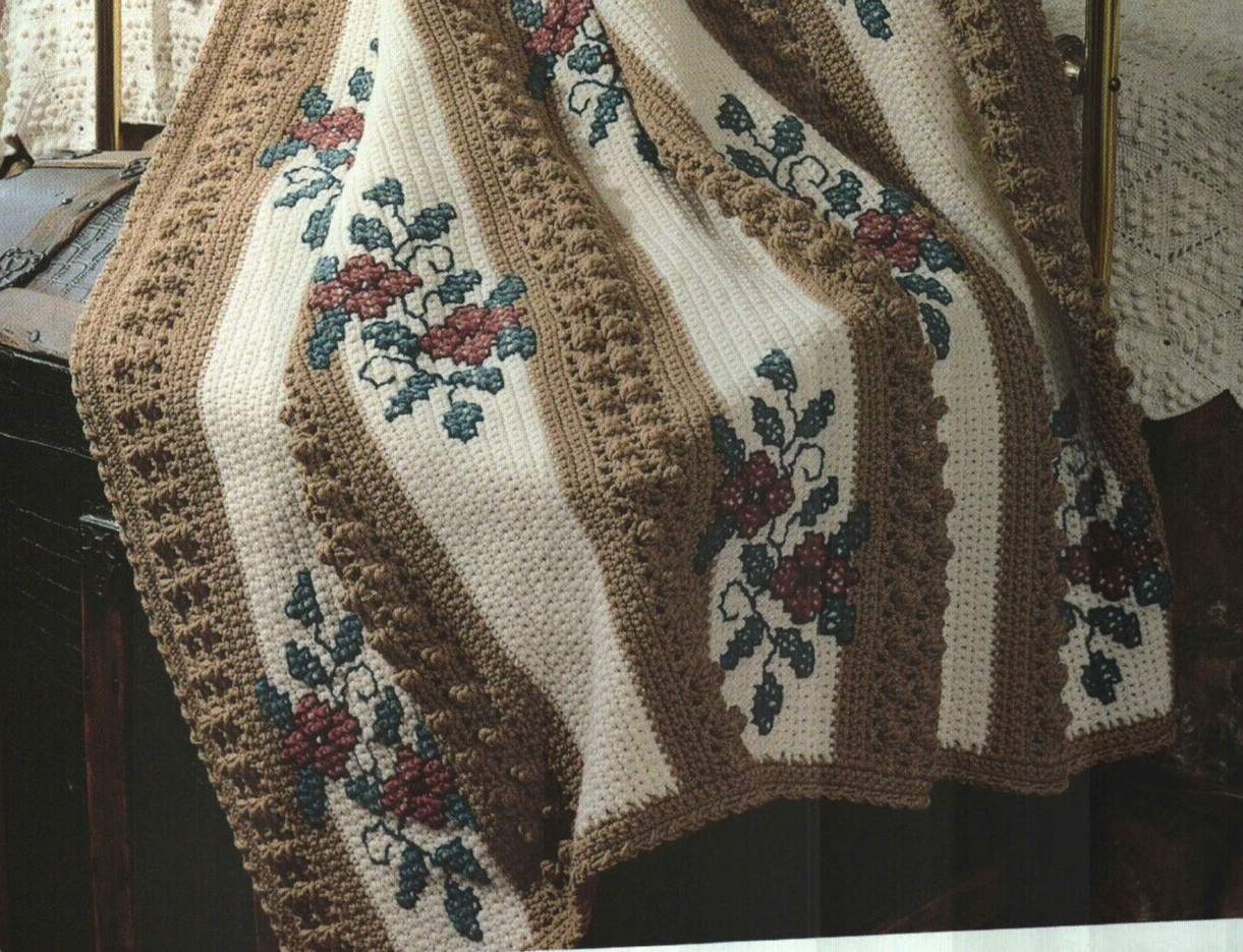 AUTUMN SPLENDOR CROSS STITCH AFGHAN HOME DECOR CROCHET PATTERN INSTRUCTIONS