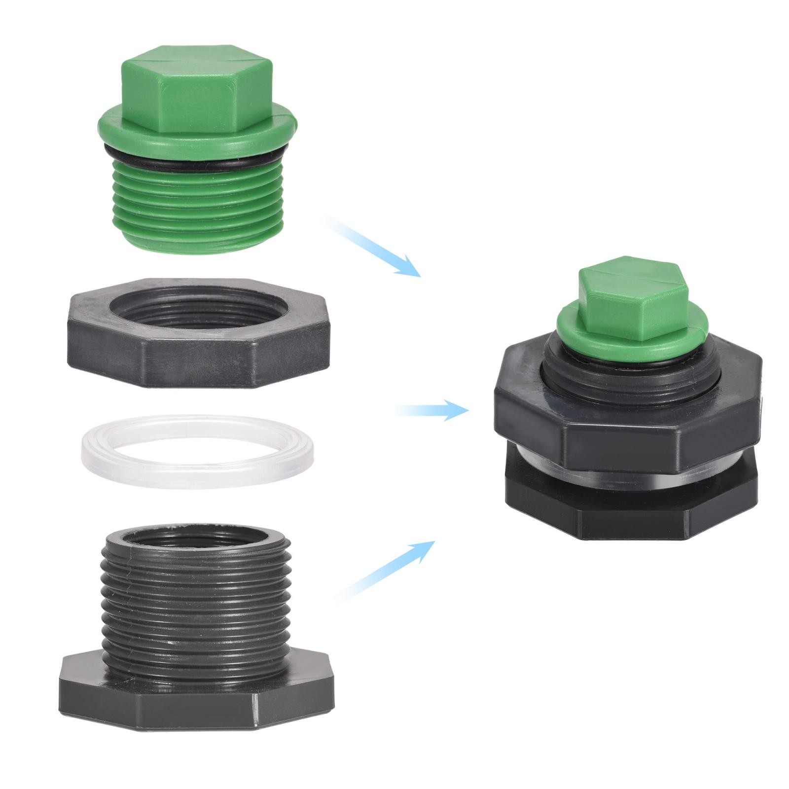 1 Set G3/4 Thread PVC Bulkhead Tank Adapter with Plug Fitting for Rain Buckets