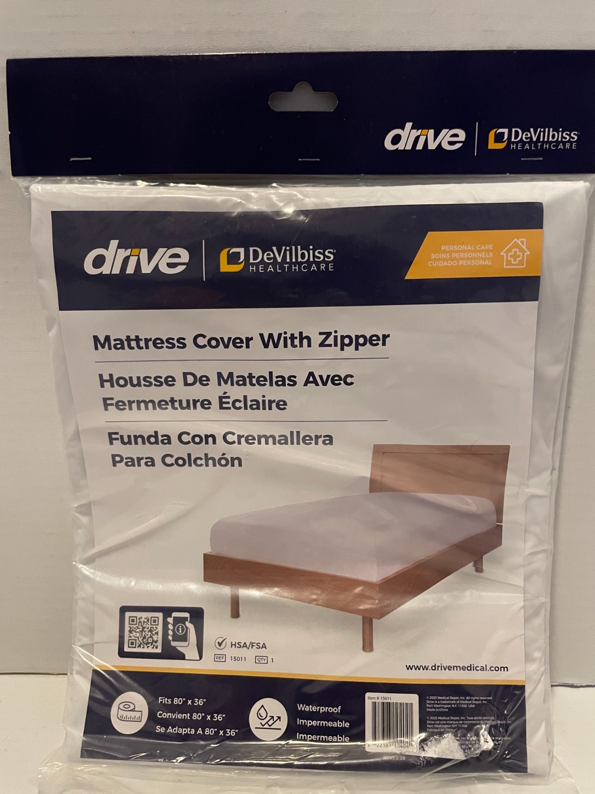2 DRIVEWaterproof impermiable Mattress Cover 15011, 80"x 36" Hospital Bed zipper