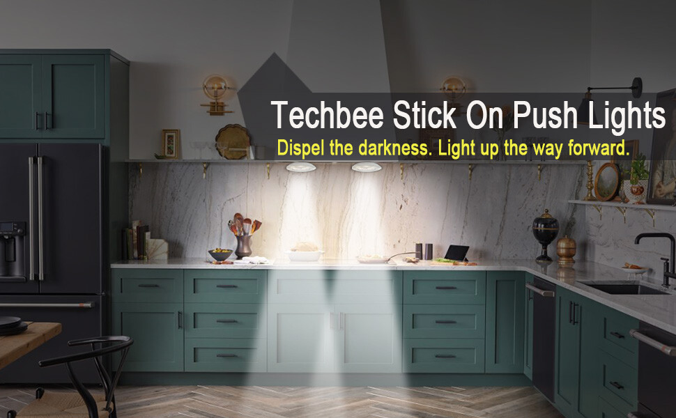 Techbee LED Tap Lights wall Stick On Push Battery Cordless Powered Puck 2 Pack