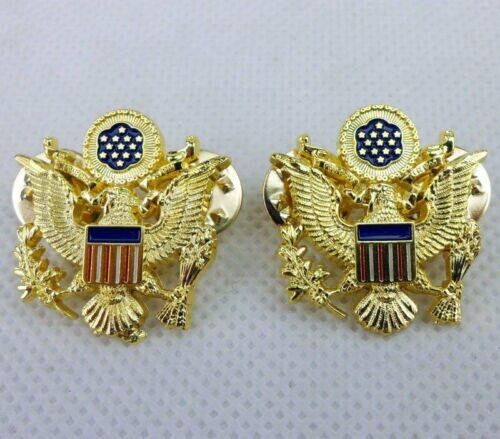 1Pair WWII US Army Officer Shoulder Eagle Small Badge Insignia Pin Gold