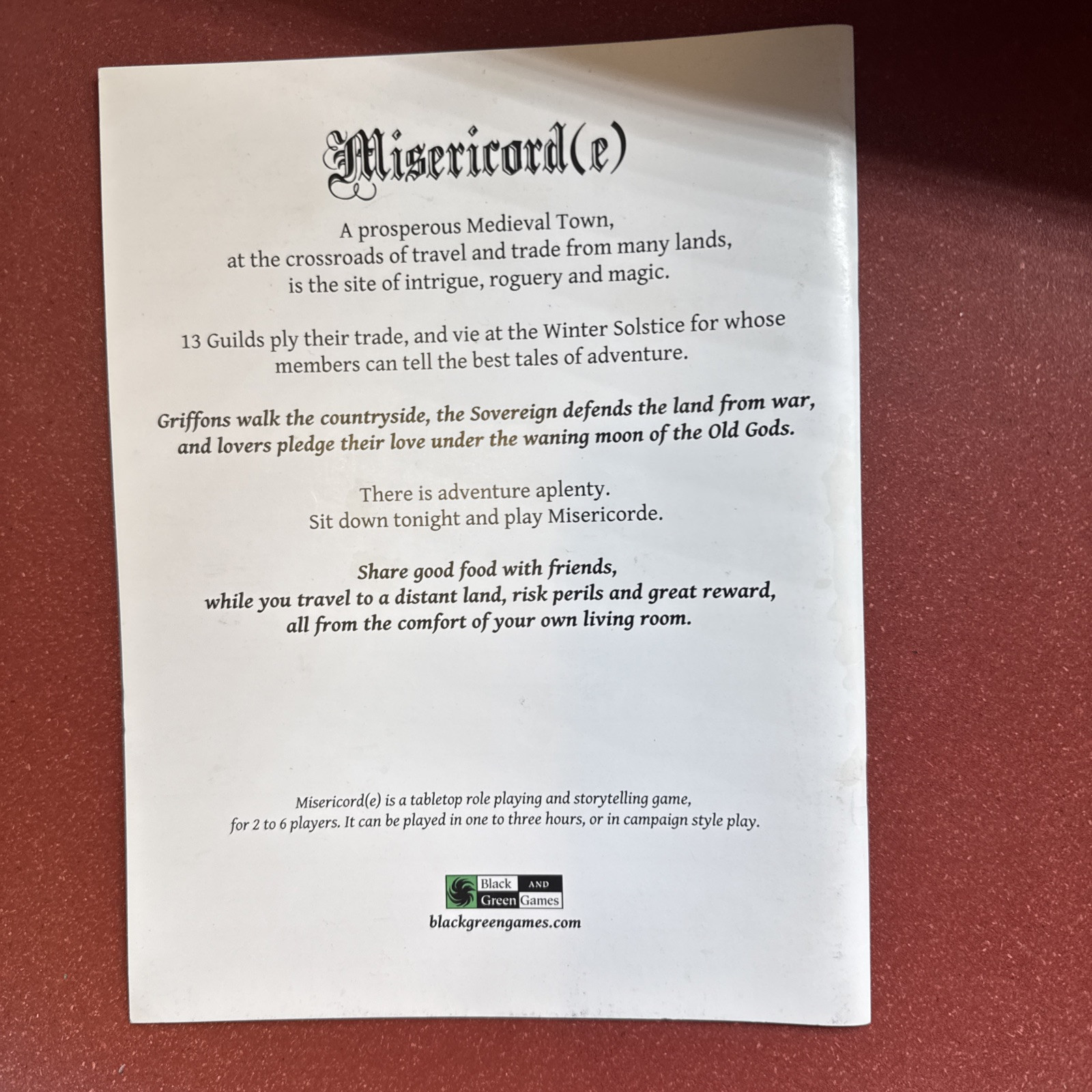 MISERICORD(E) RPG Black & Green Games Oop Rpg