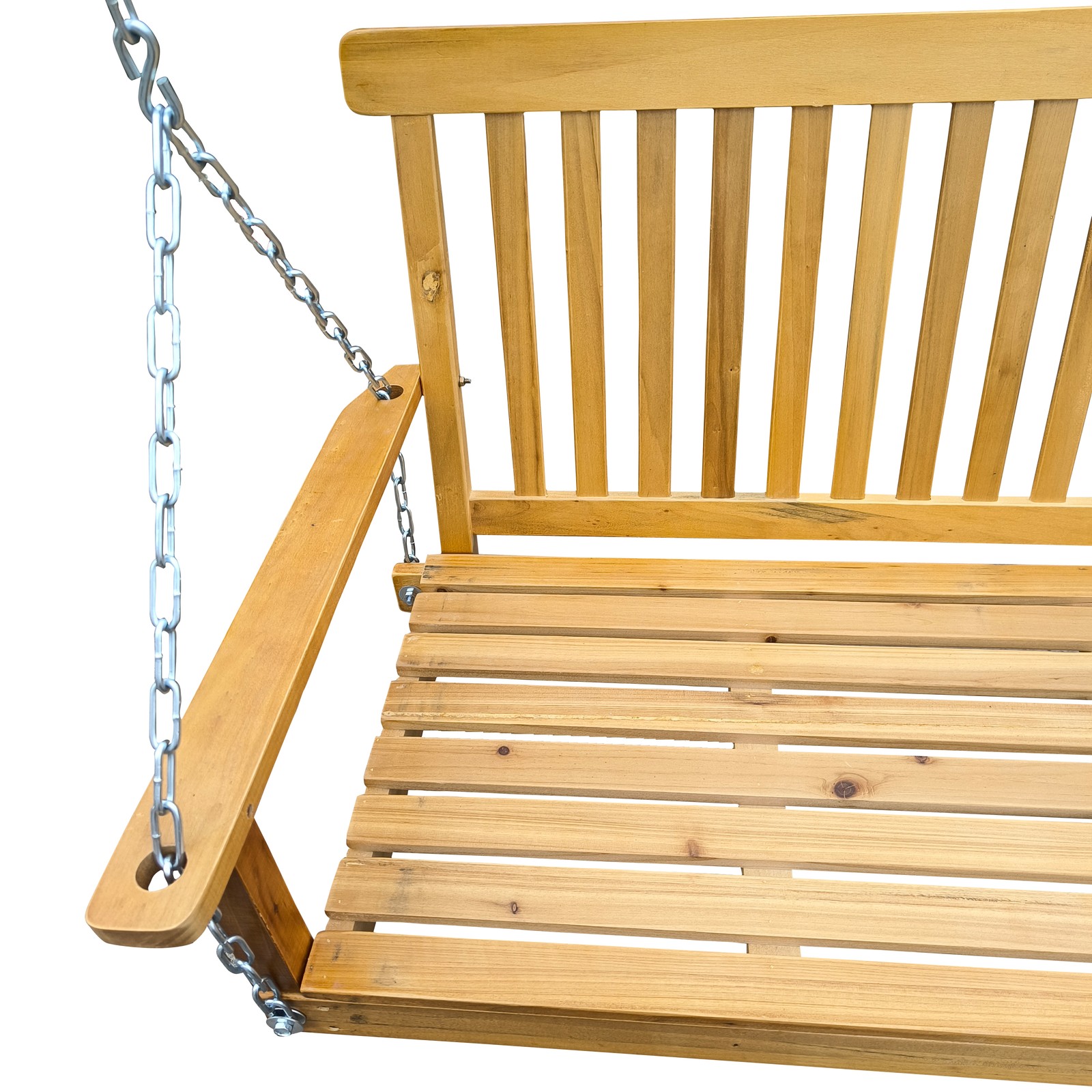 Front Porch Swing with Armrests, Wood Bench Swing with Hanging Chains,for Outd
