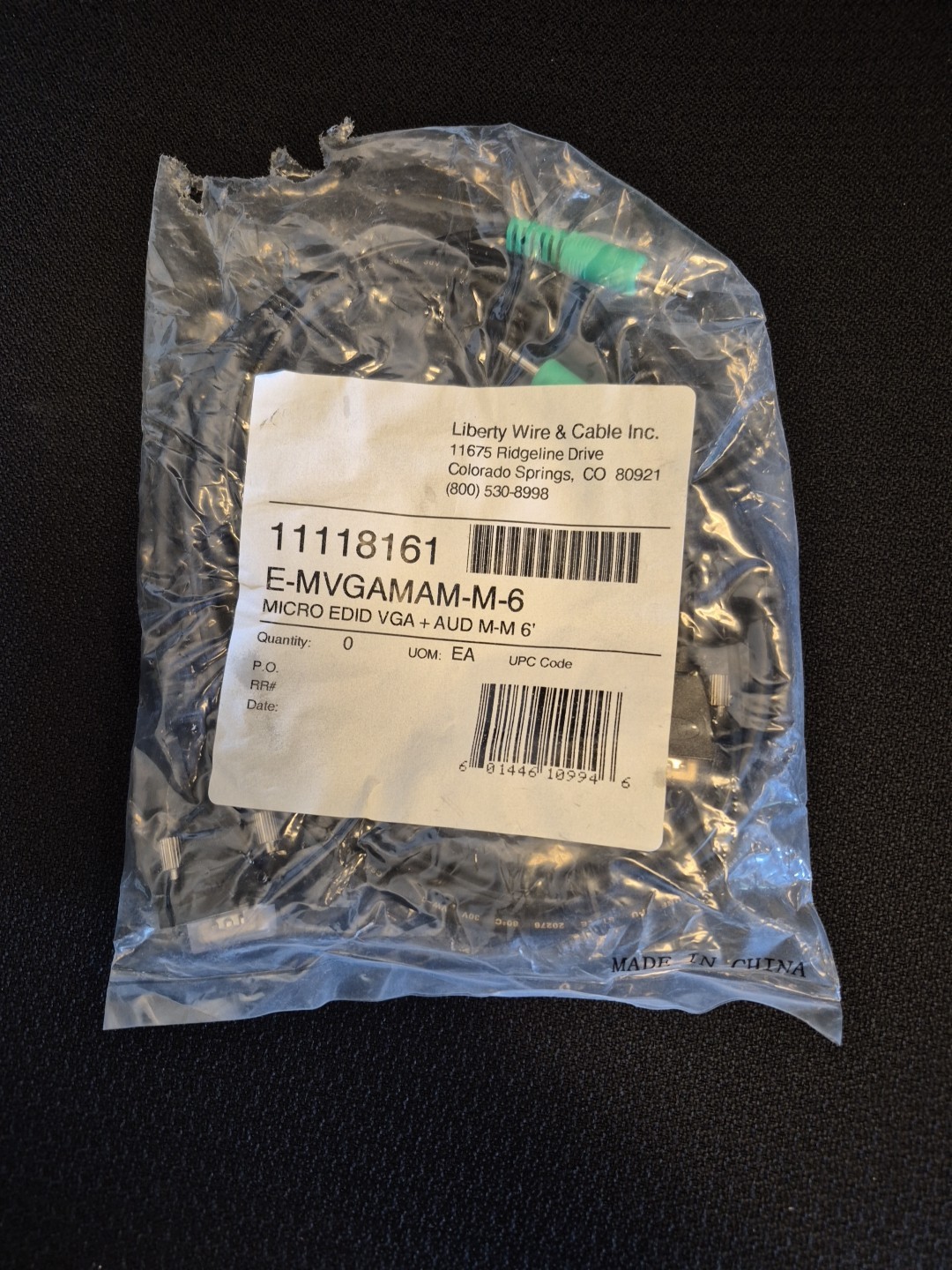 Liberty E-MVGAMAM-M-6 Micro VGA Cable with PC Stereo Audio, 6 ft NEW