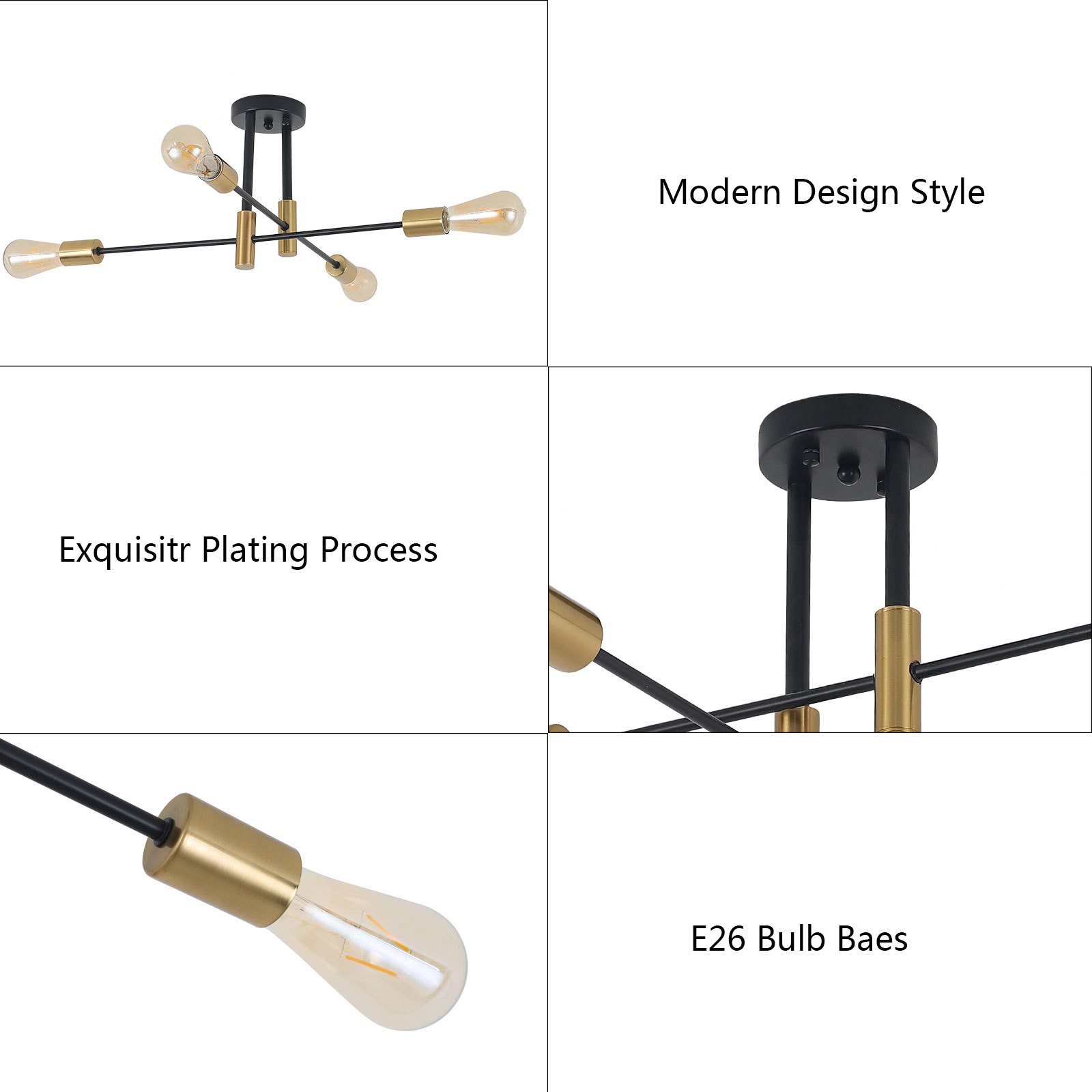 Modern Sputnik Chandelier Ceiling Fixture Gold Pendant Lamp Living Room Lights