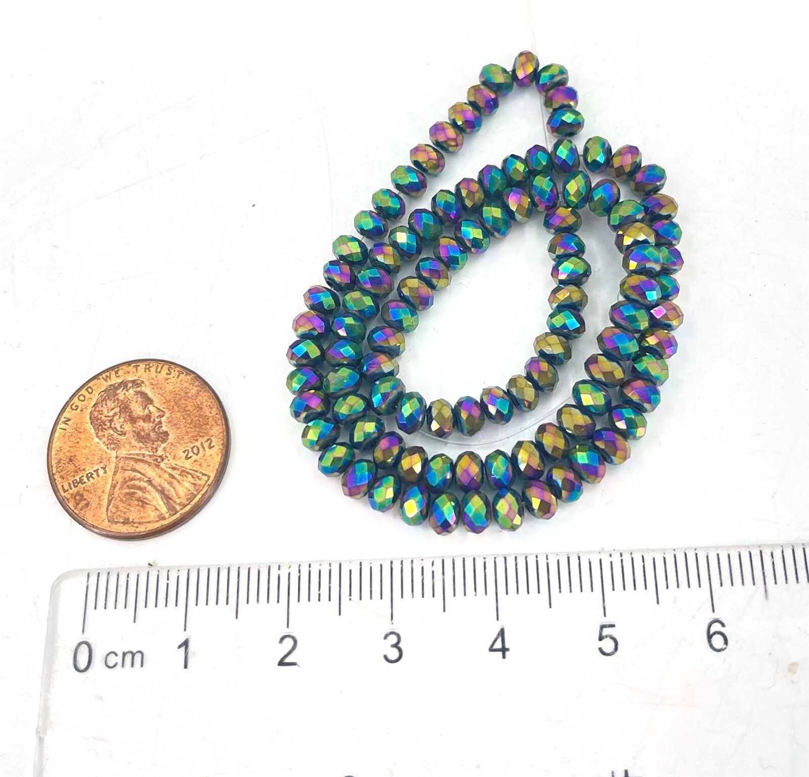 100 Peacock rainbow Glass Crystal Faceted Rondelle Beads 4x2mm Metallic
