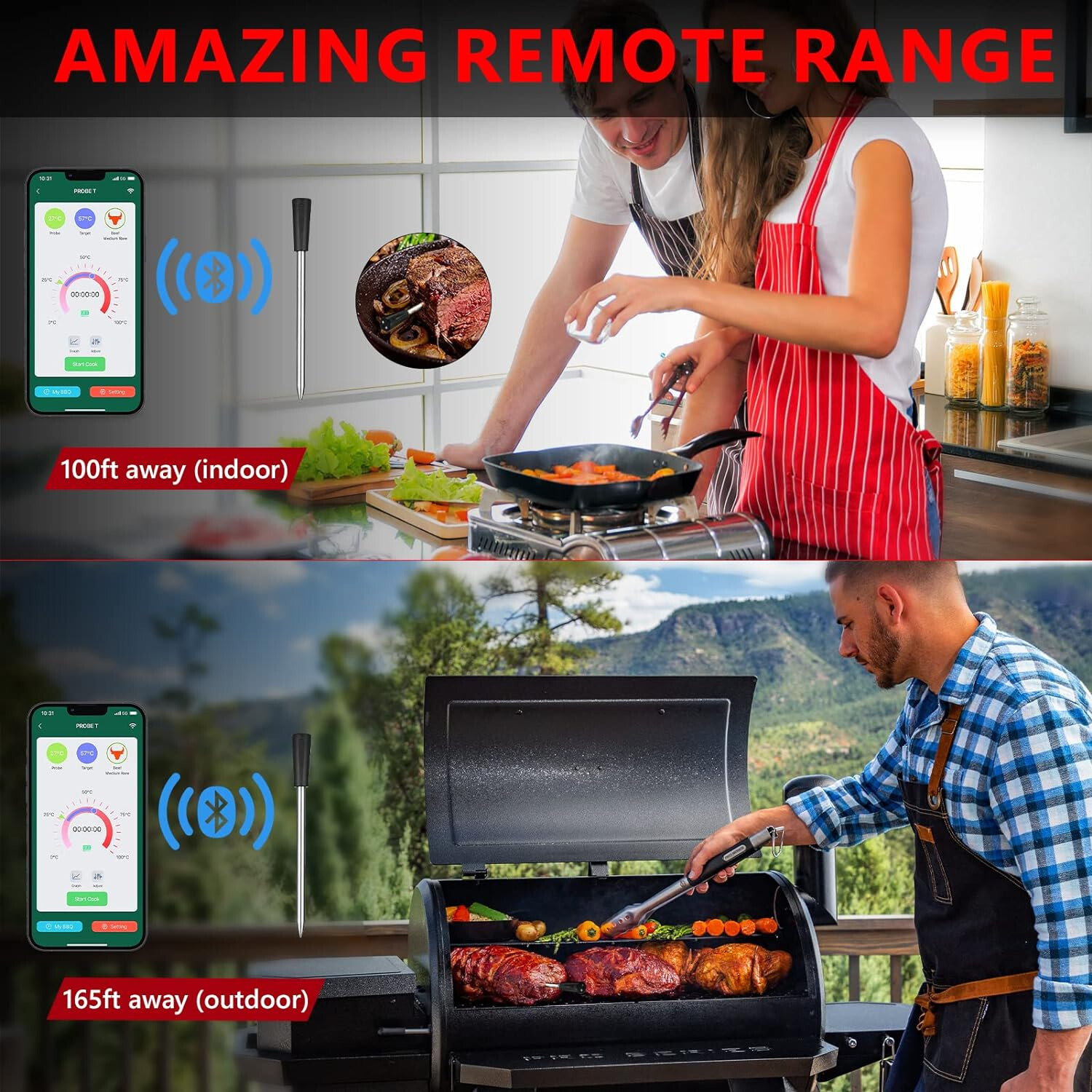 Probe Temp Extended Range Wireless Bluetooth Smart Meat Thermometer