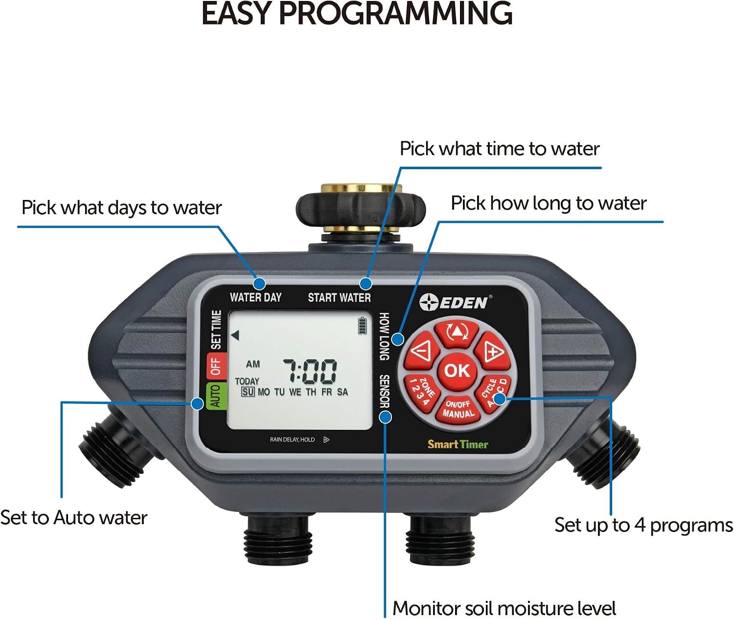 Eden 93413 Programmable Digital Water Timer 4 Zone
