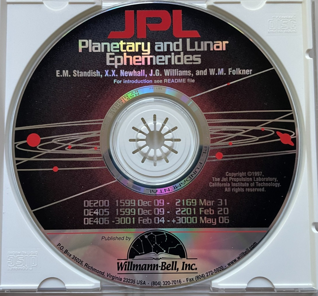 JPL Planetary and Lunar Ephemerides 1599 Dec. 9 - 2169 Mar 31 - Software - 1997
