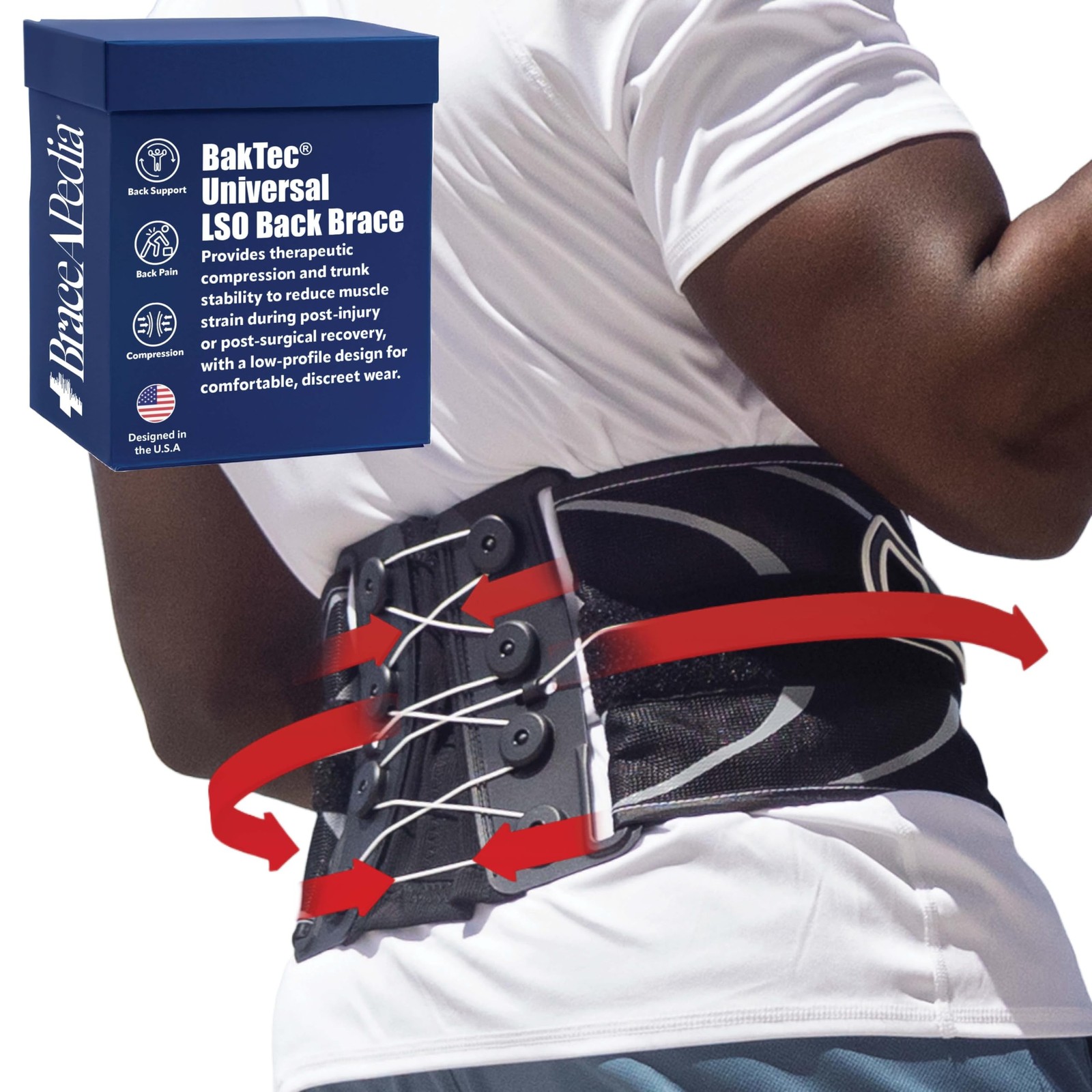 BakTec Universal LSO Lower Back Brace for Women & Men - Adjustable Lumbar Sup...
