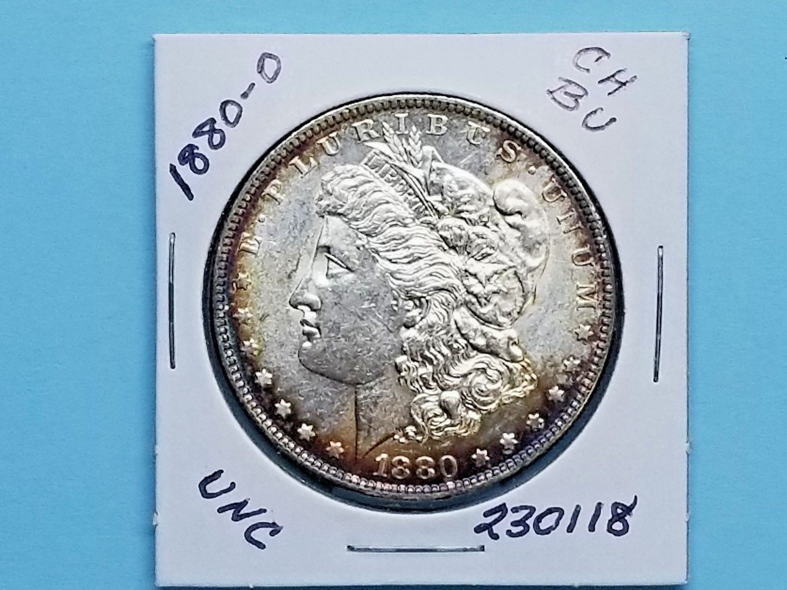 1880-O MORGAN SILVER DOLLAR CH BU FROSTY WHITE TONED RIM #230118-53M