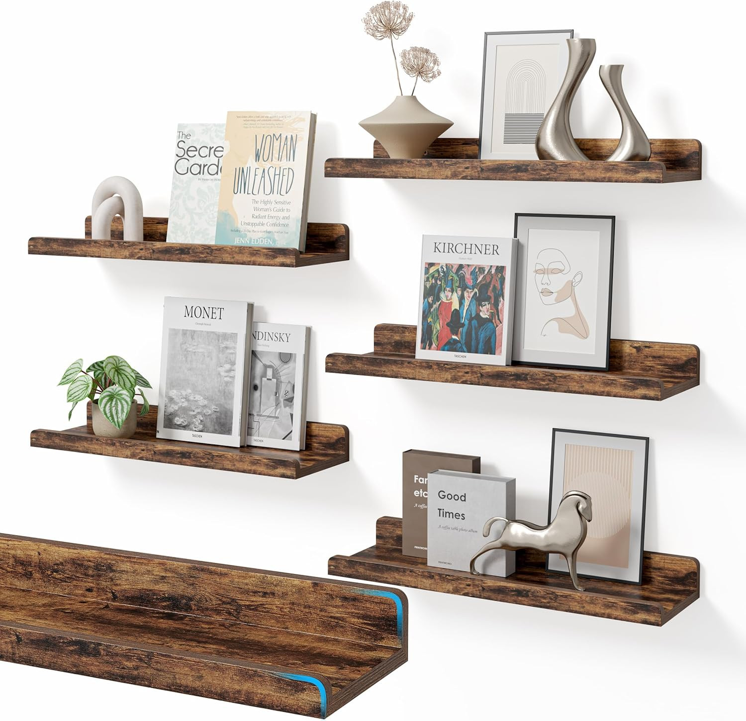 16’’Rustic Brown Floating Shelves for Wall Set of 6,Rustic Wood Shelf for Room D