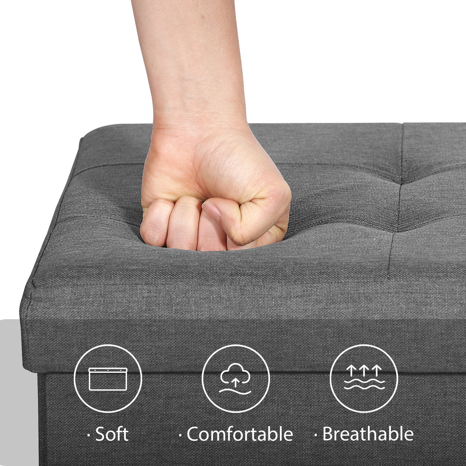 43"Storage Ottoman Bench Folding Chest Footrest Stool MDF Frame w/Lid Light Grey