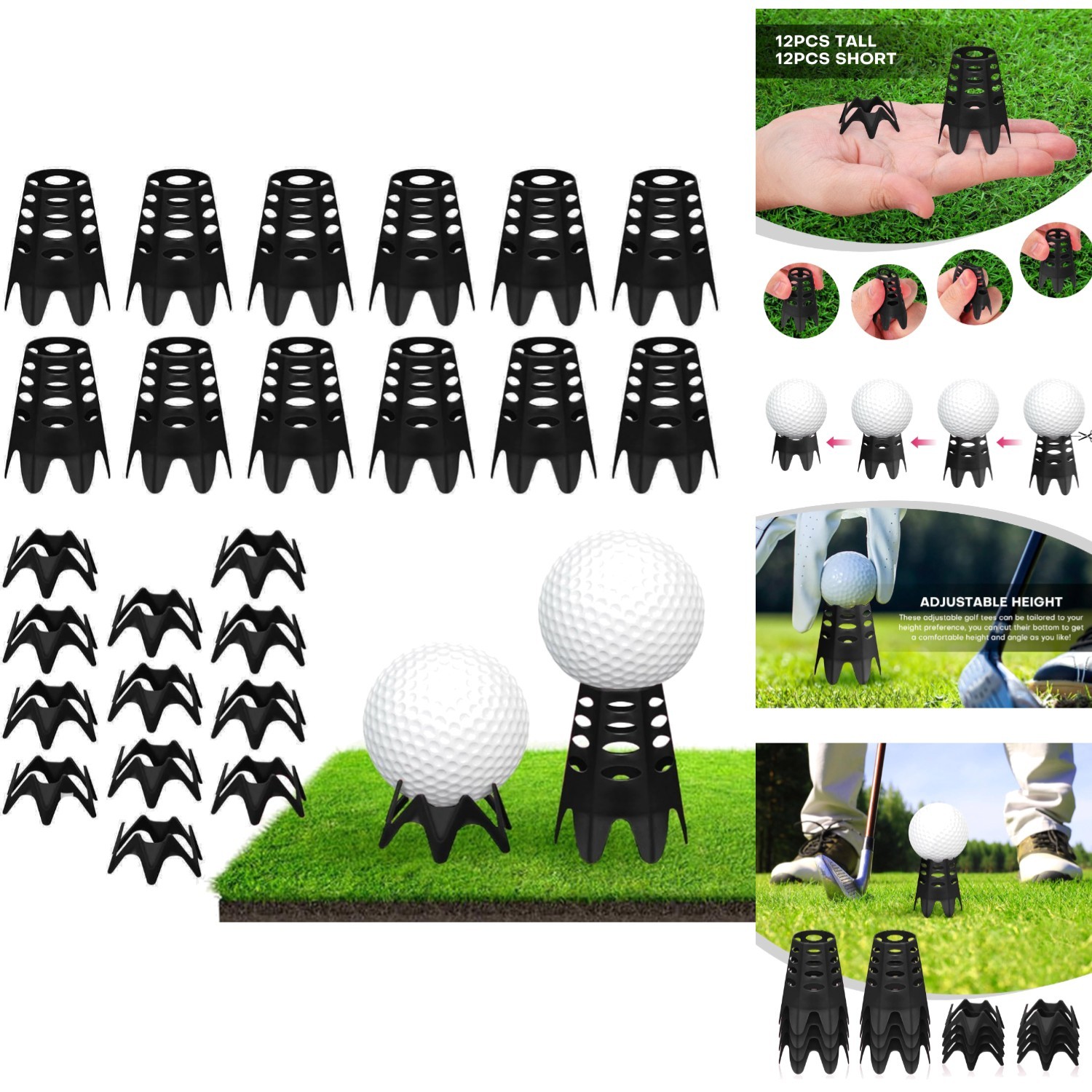 Golf Practice Tees 24pcs - Plastic Simulator Tees for Driving Range & Indoor Use