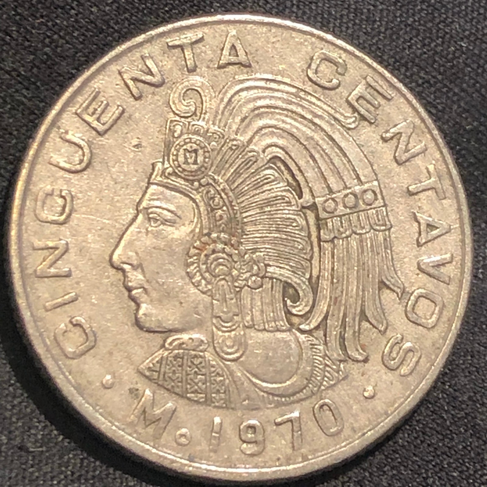 1970 Mexico 50 Centavos Copper-Nickel Coin - AU (About Uncirculated) condition