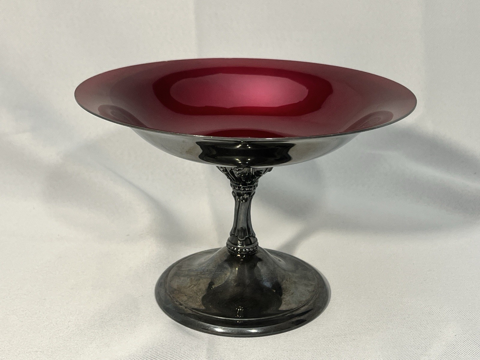 Reed & Barton 141 Red Enamel on Silverplate Footed Compote Dish