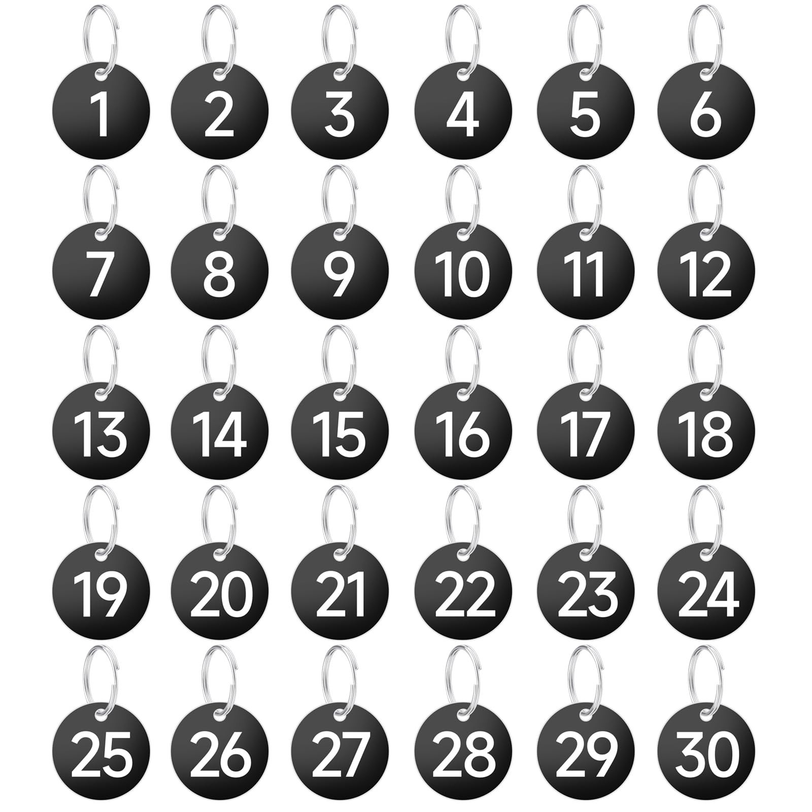 cobee 1-30 Number Tags, Plastic Key Tags with Metal Rings, 35mm Round Numbere...