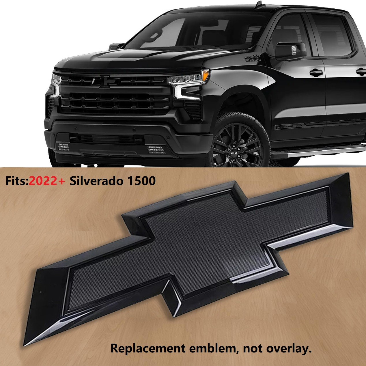 OEM 2022+ Front Grille Bowtie Emblem fits Chevrolet Silverado 1500 Gloss Black