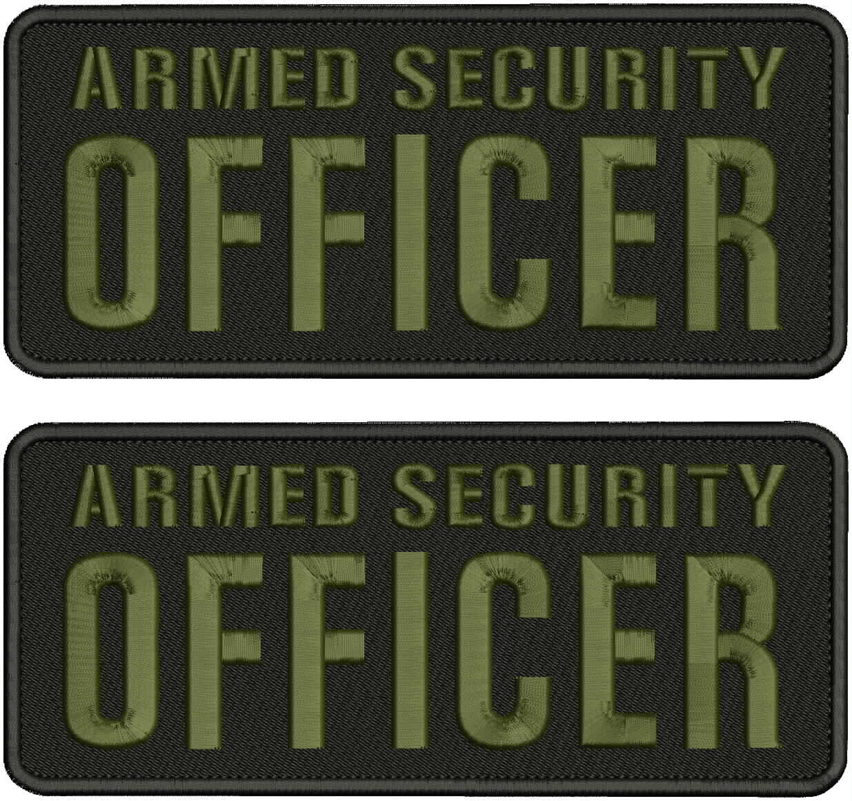 ARMED SECURITY OFFICER 2 EMB PATCH 4X10 AND 2X5 VELCR@ ON BACK  OD GREE ON BLACK