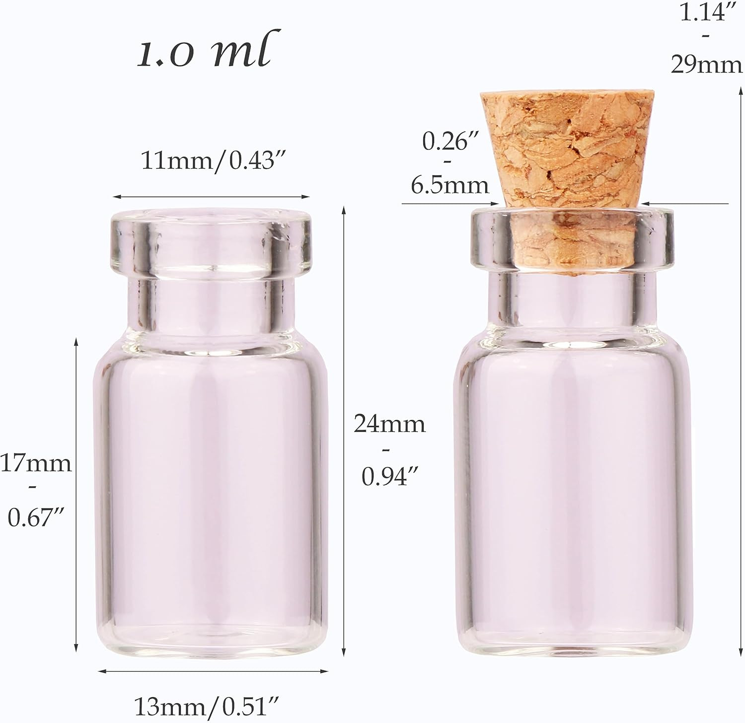 100Pcs 1Ml Small Mini Glass Bottles Jars with Cork Stoppers Tiny Vials