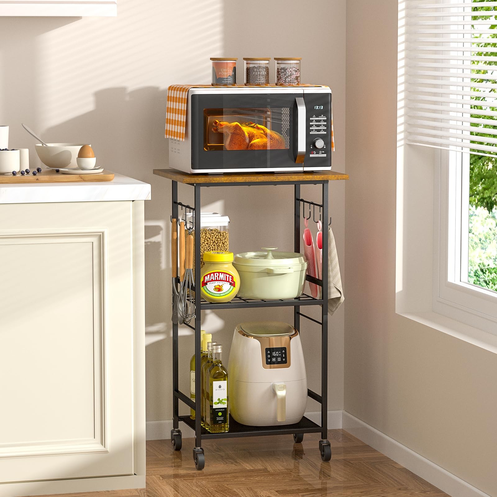 Rolling Kitchen Microwave Cart 3 Tier Microwave Table Stand With Adjustable Shel