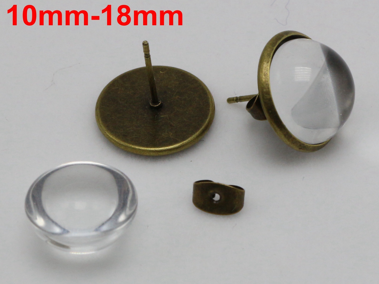10 Pcs Bronze Earring Blank Setting 10mm-18mm with Matching Glass Cabochon