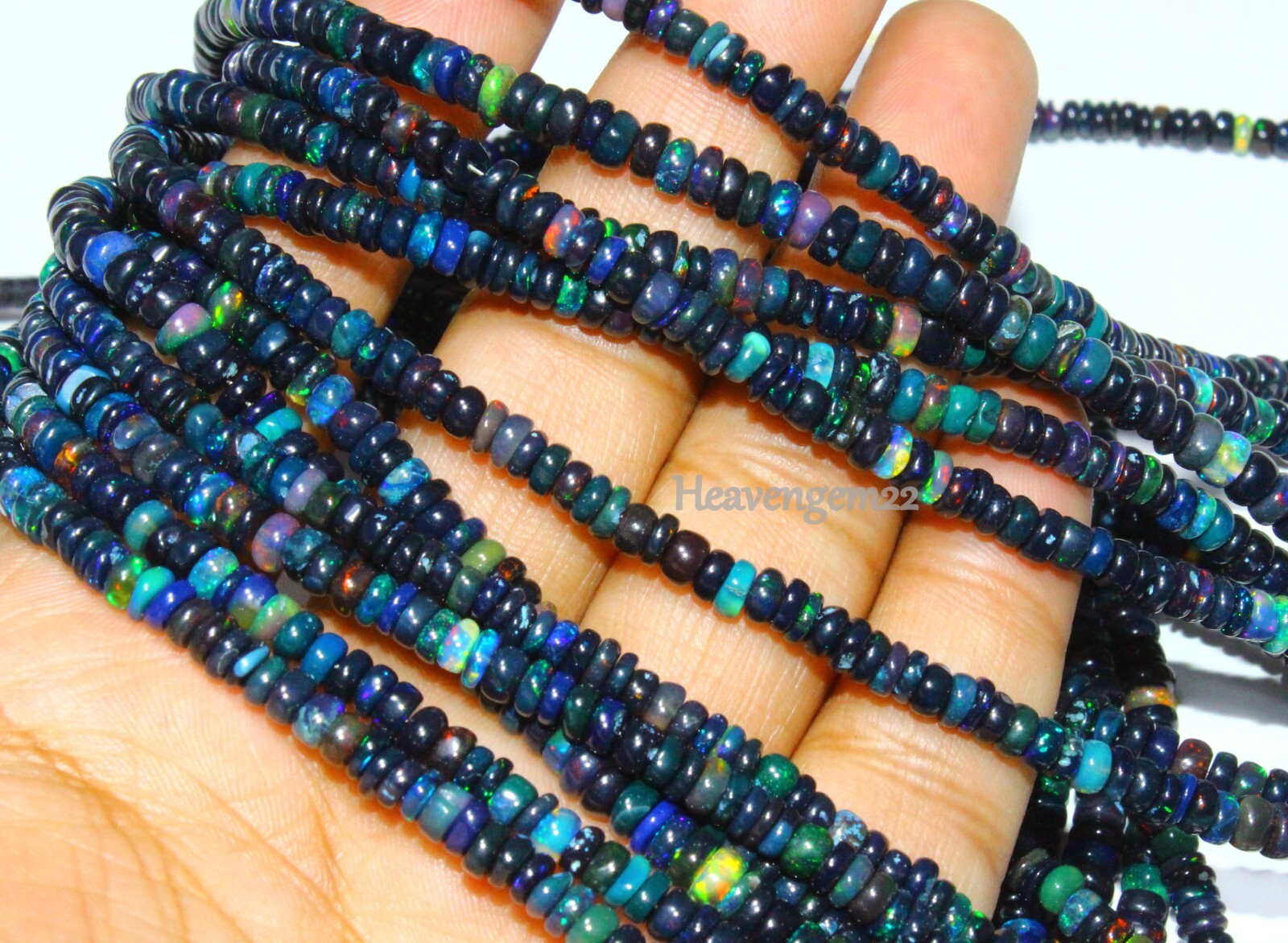 AAA Ethiopian Black Opal Smooth Rondelle Gemstone Beads Jewelry Making