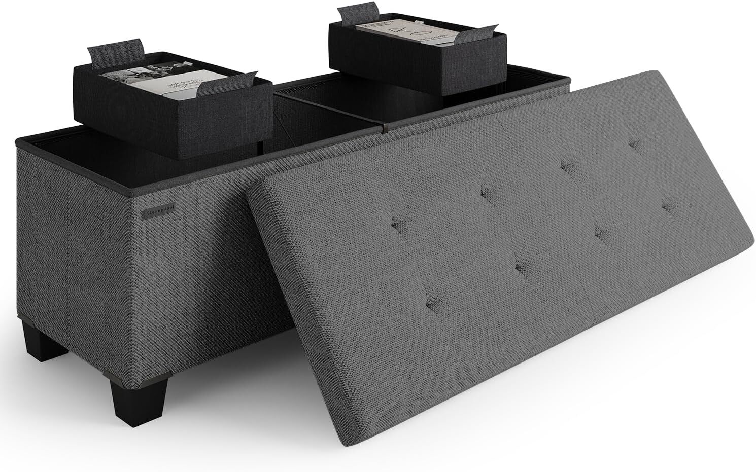 Storage Ottoman with Organizer, 43-Inch Bedroom End-of-Bed Storage Bench