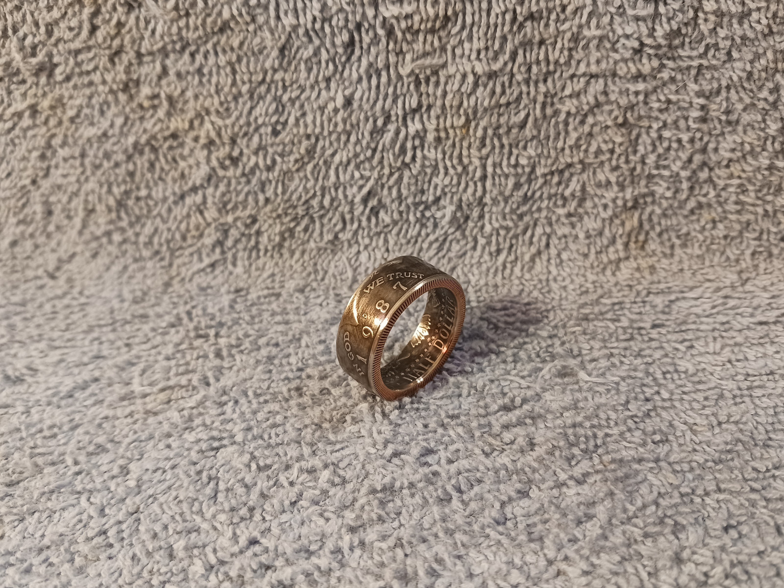 1987 Kennedy Half Dollars  size 9 -1/2  coin ring  Handmade mixed metals (A)