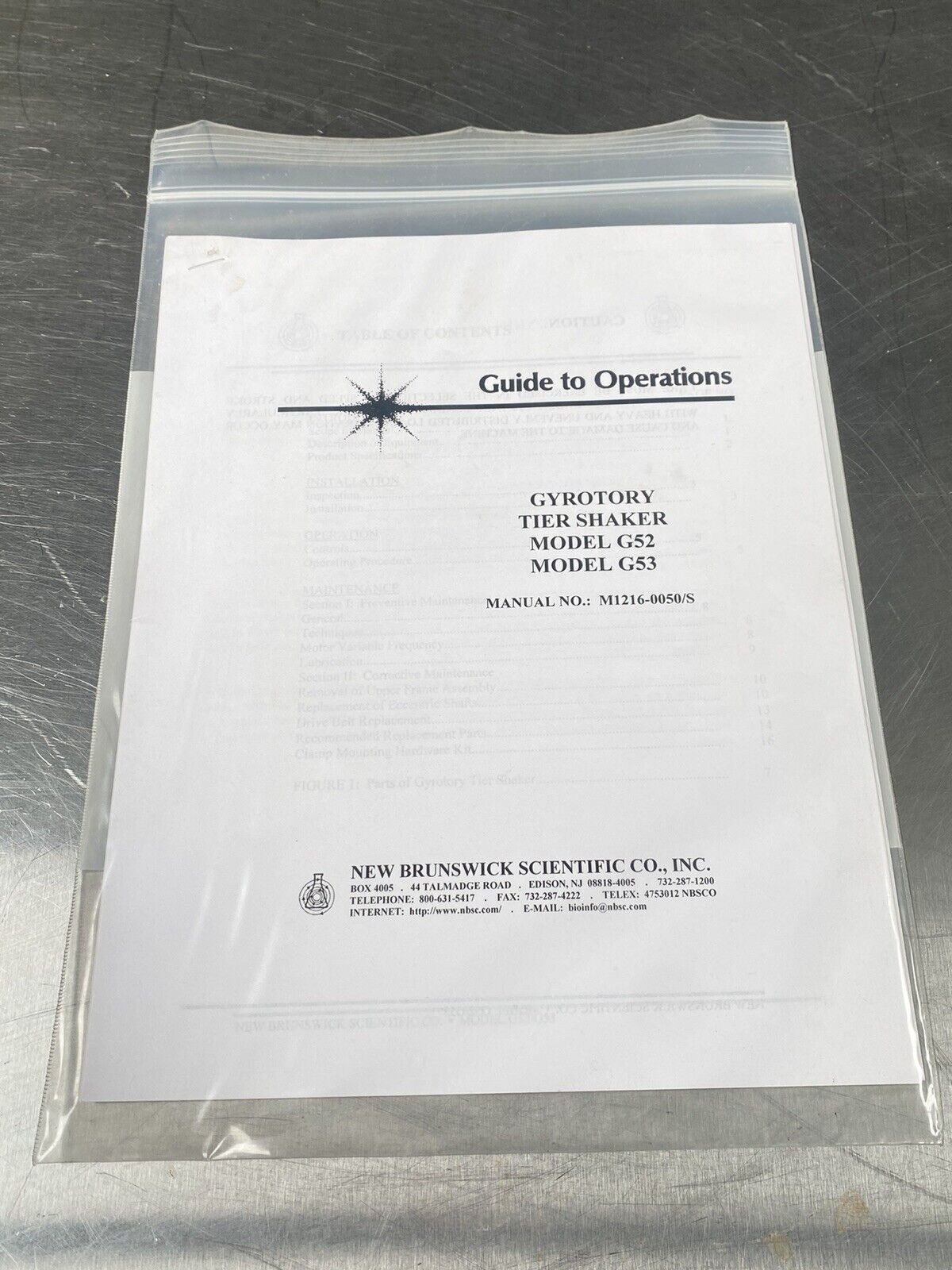 New Brunswick Scientific Gyrotory Tier Shaker - Users Manual /Instructions Book
