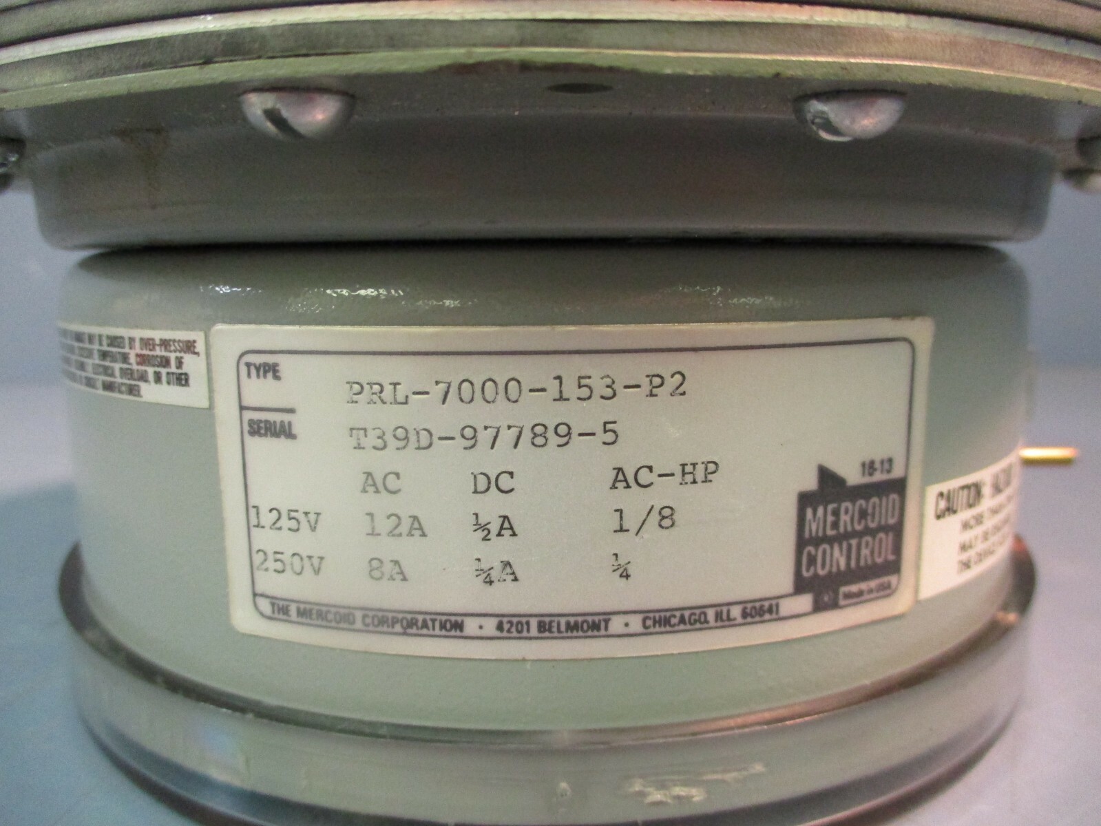 Mercoid Control Pressure Switch PR-7000-153-P2 NWOB