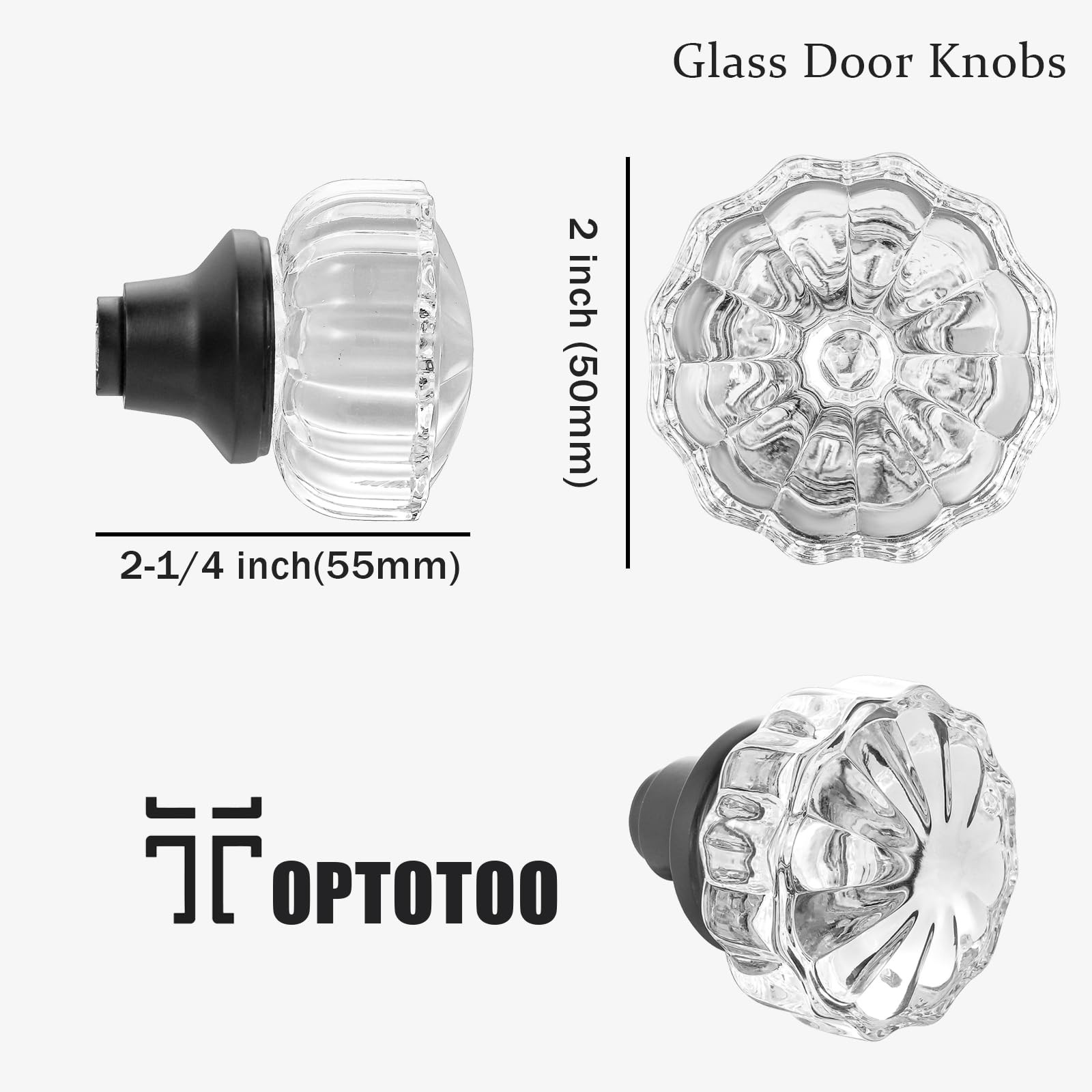 ToPToToo Glass Door Knobs Interior, Old Style Knob 1 Pack, Matte Black