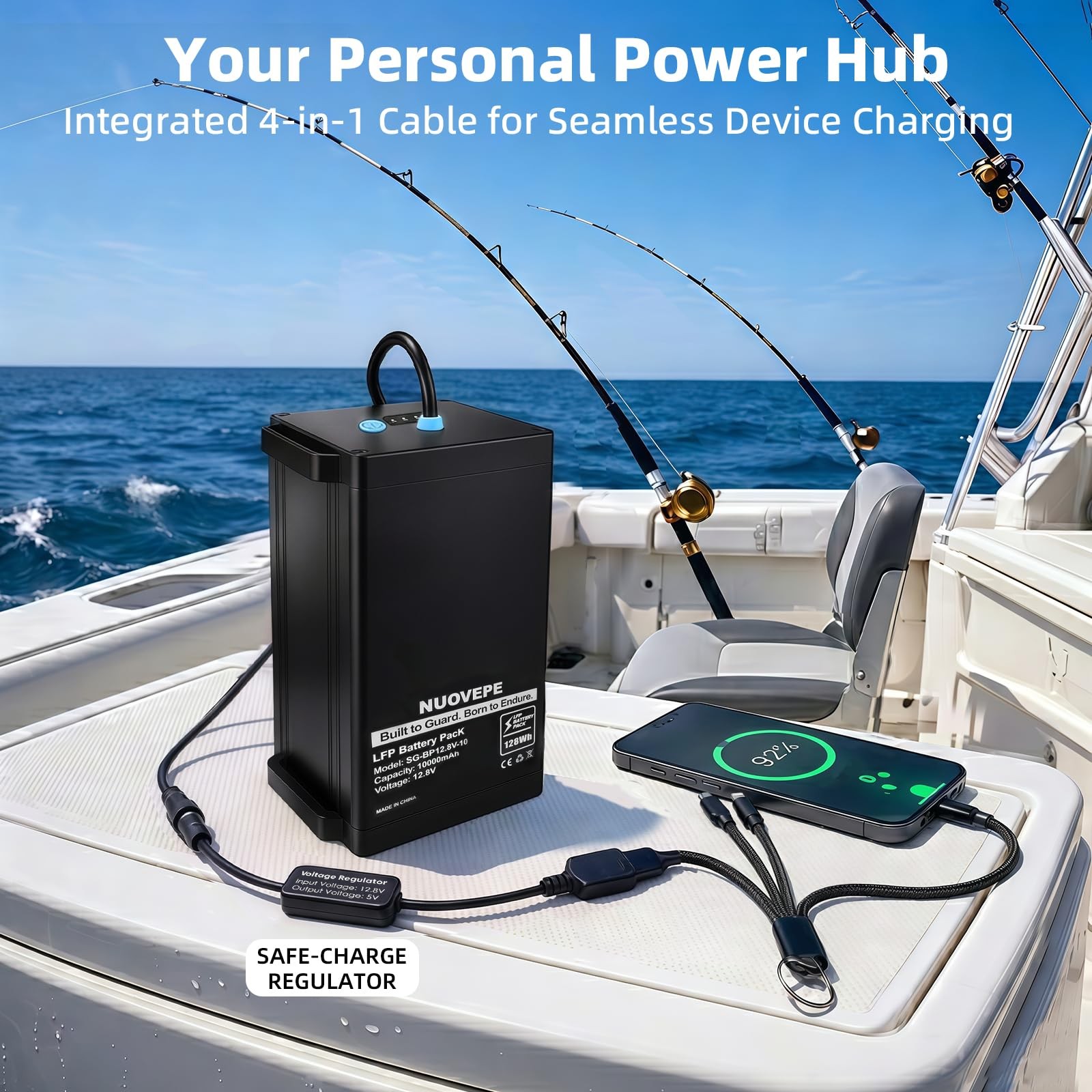 12V 10Ah Portable Lithium Battery Kit with 4-in-1 Charging Cable, Waterproof ...