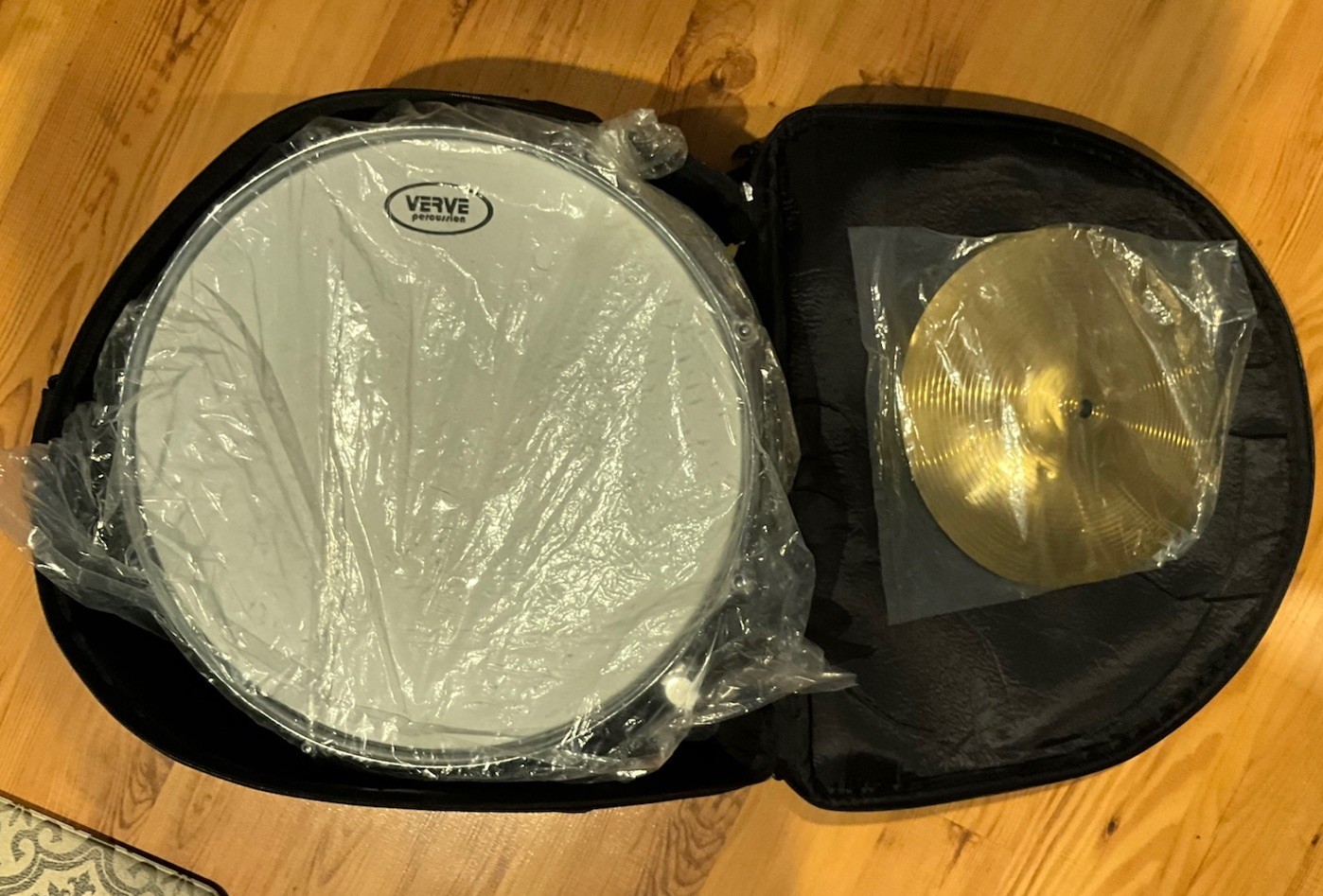 Verve Percussion 14” Snare Drum Kit w/ Stand, Pad, Strap, Cymbals & Case – Used