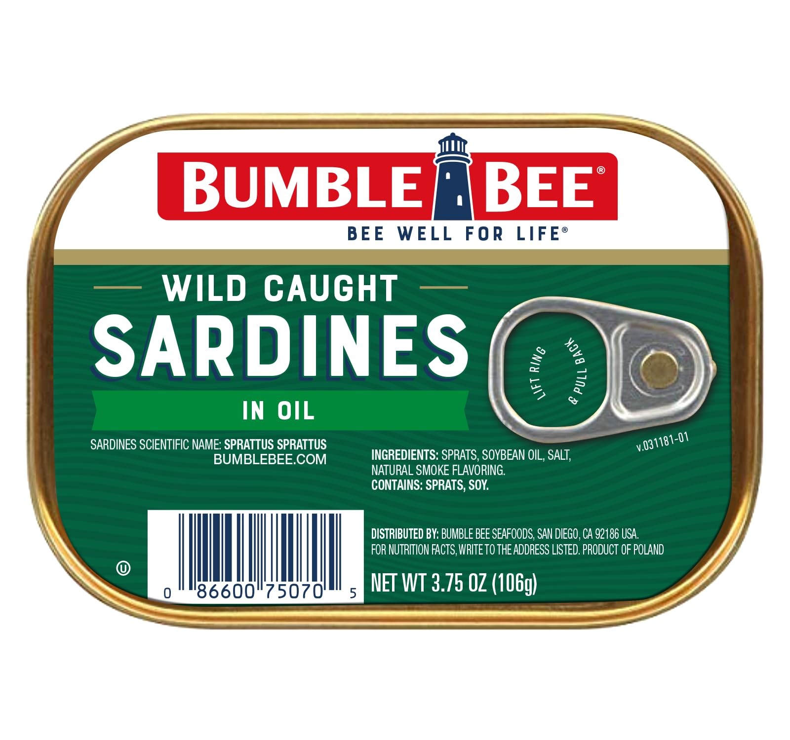 Wild Caught Sardines in Oil, 3.75 oz - Gluten Free, Keto, Kosher Snack