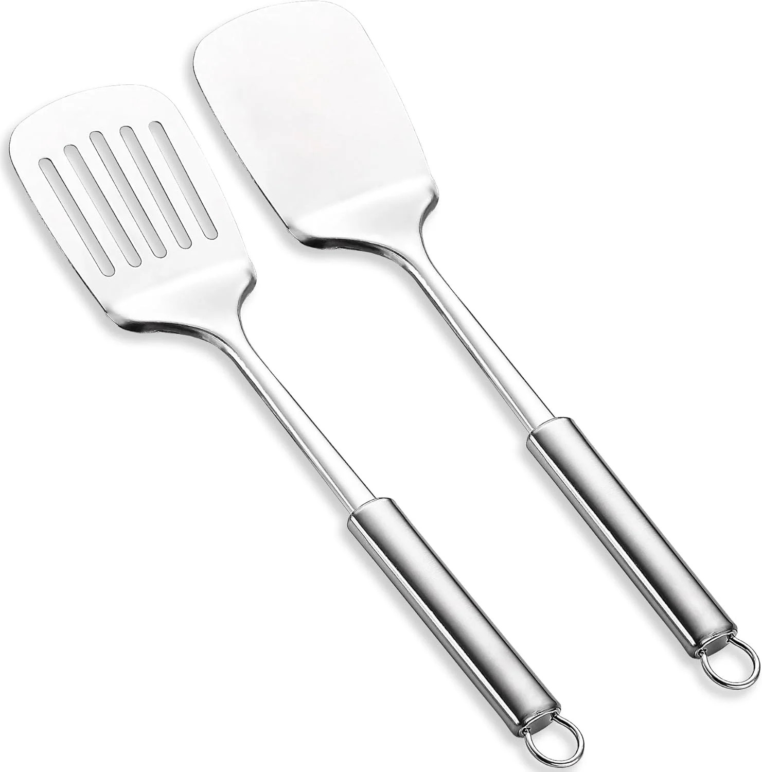 Stainless Steel Spatulas Set, ReaNea Silver Slotted Turner, Solid Turner, Heavy
