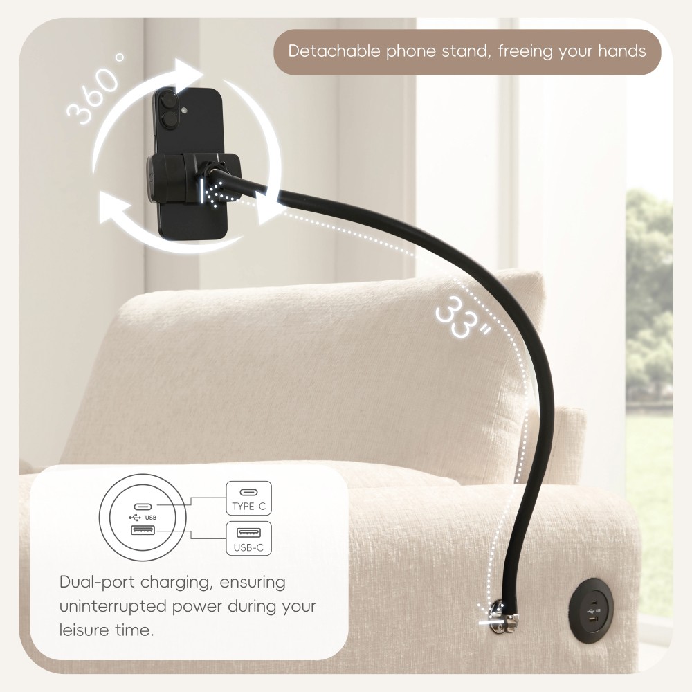 37" Chenille Cloud Chaise Lounge w/ Storage Ottoman & USB Charger