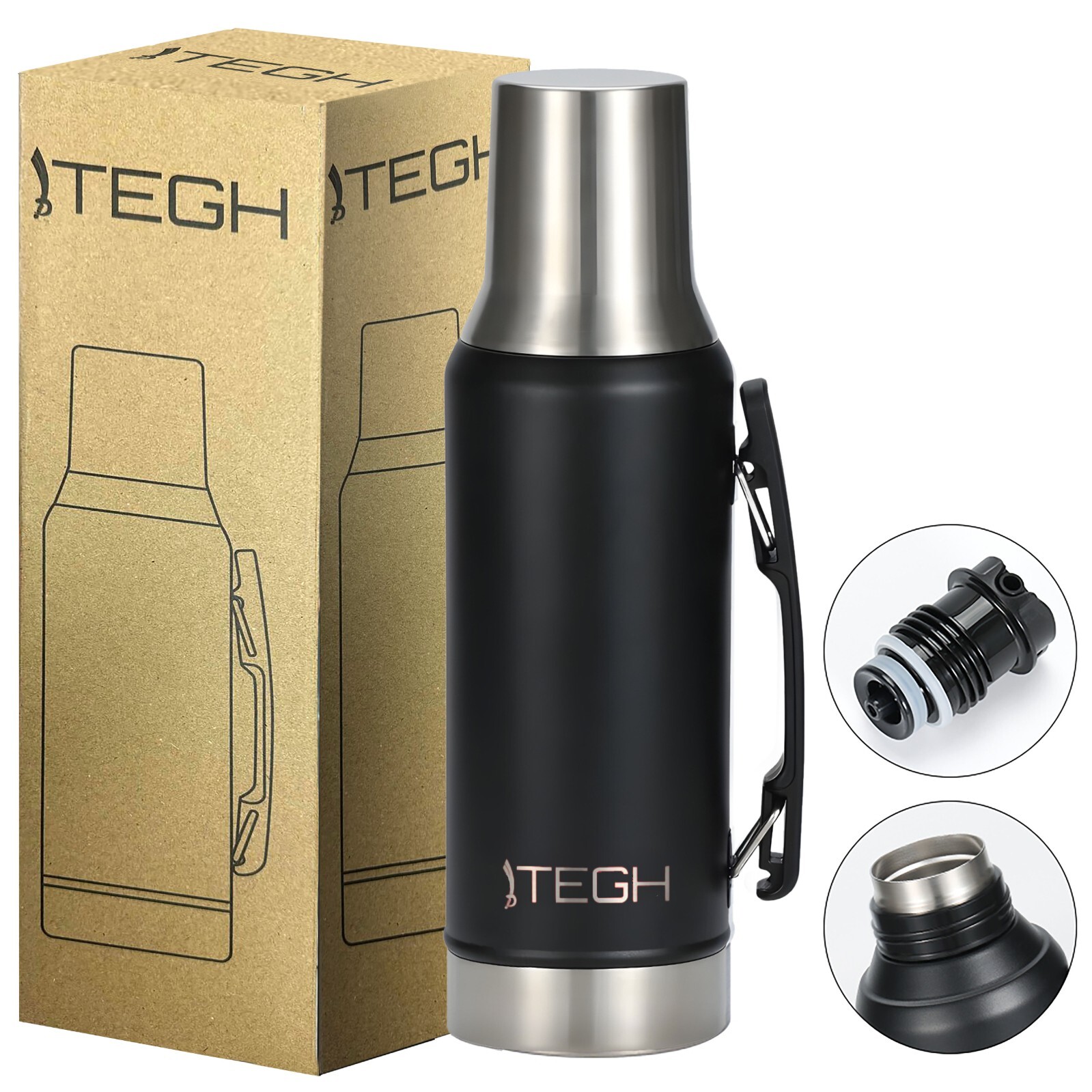 TEGH 40 oz insulated water bottle vacuum insulated thermos wide mouth water bott