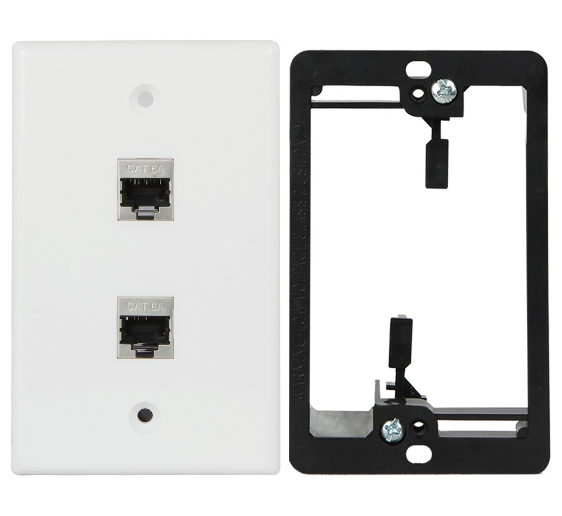 Cat6 Wall Plate 2 Port RJ45 Wall Plate+Mounting Bracket+Metal Shielded Keystone