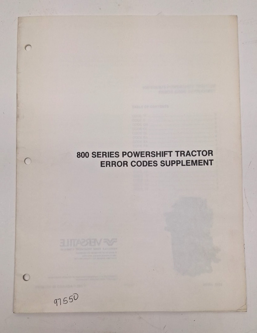 USED VERSATILE 800 SERES POWER SHIFT TRACTOR ERROR CODES SUPPLEMENT 97550