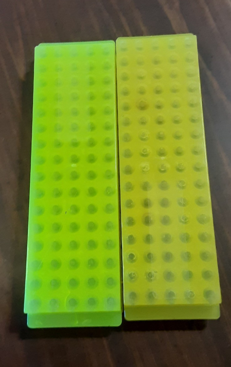 Lot of 2 Micro tube Racks Holds 80 Slot ~.43” Diameter With Numbering/yellow
