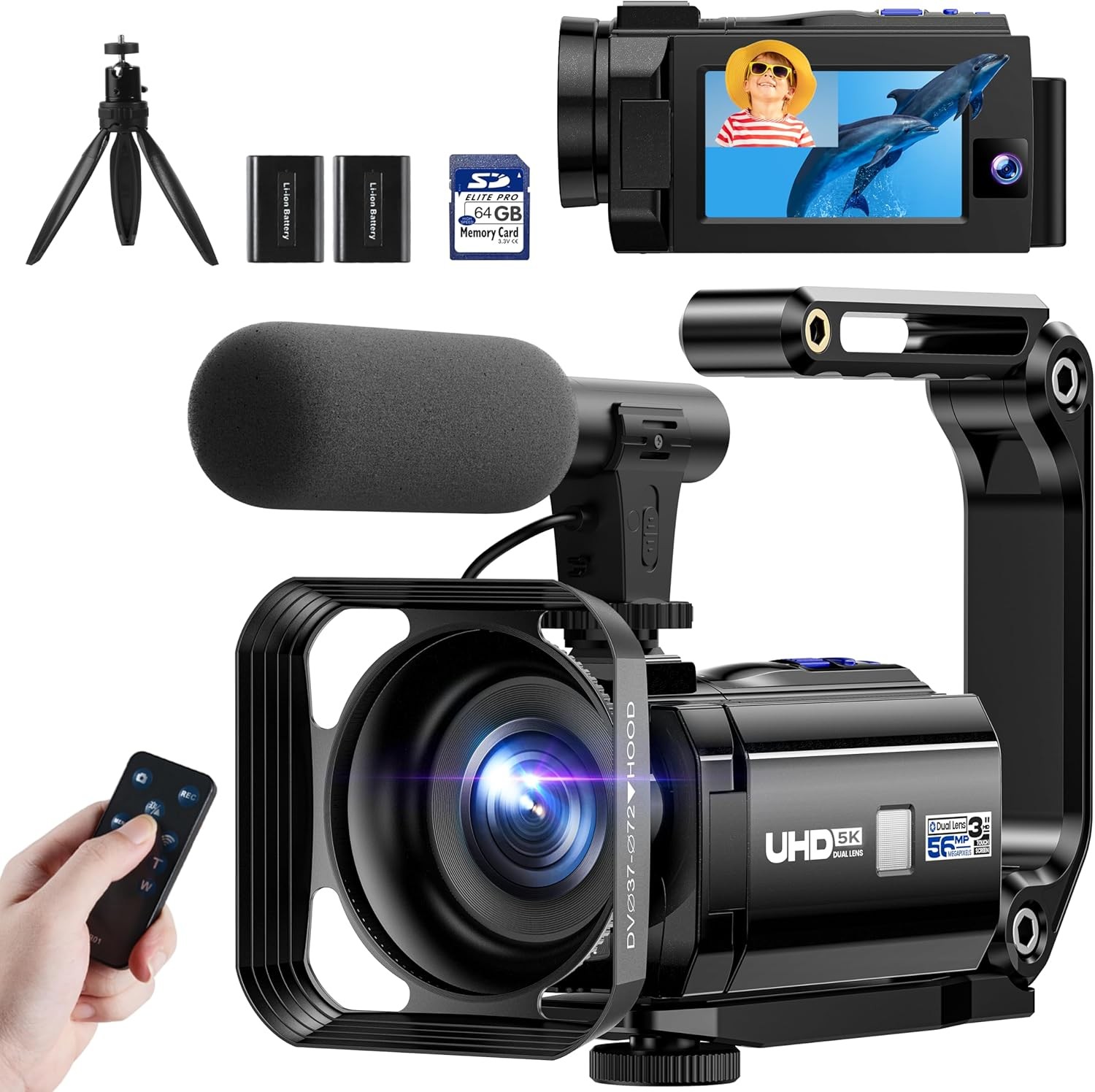 5K Dual Lens Video Camera Camcorder WiFi Ultra HD 56MP 16X Zoom YouTube Camera