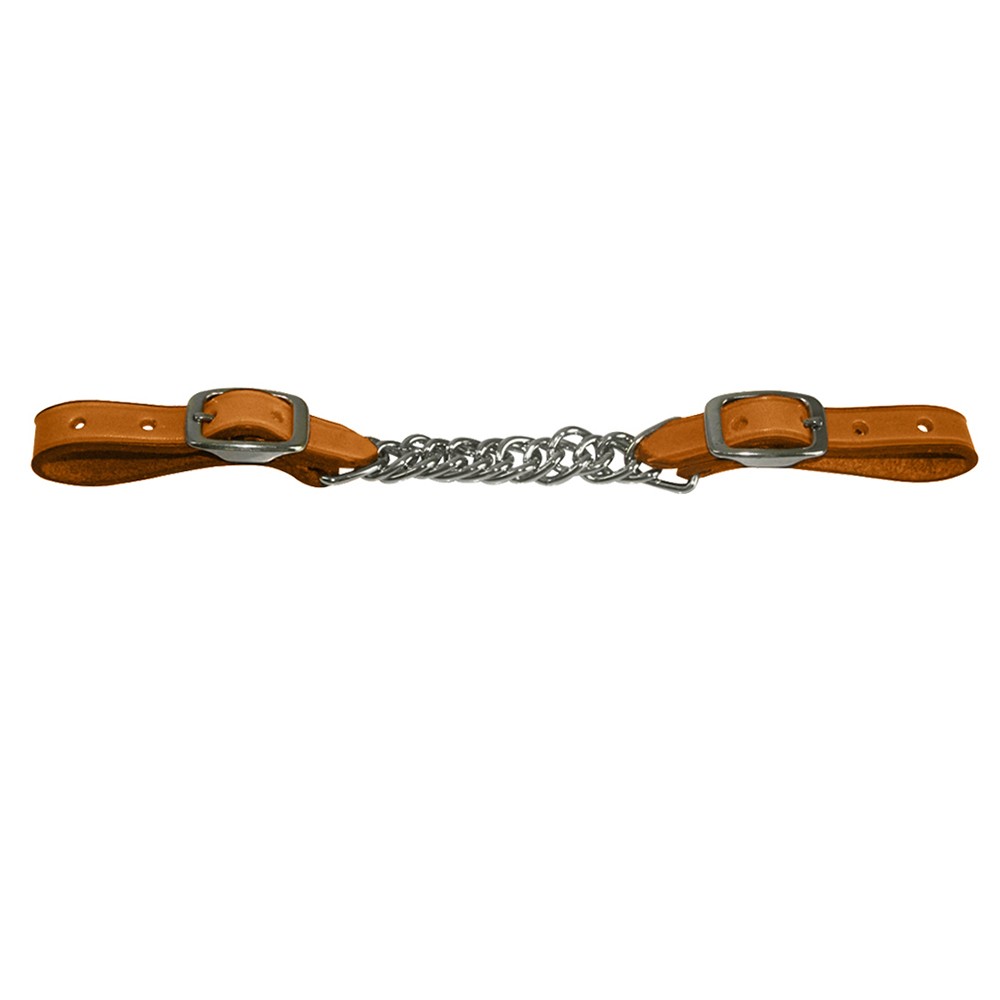 5/8" HILASON Western Latigo Leather Flat Twisted Curb Chain Strap Chestnut