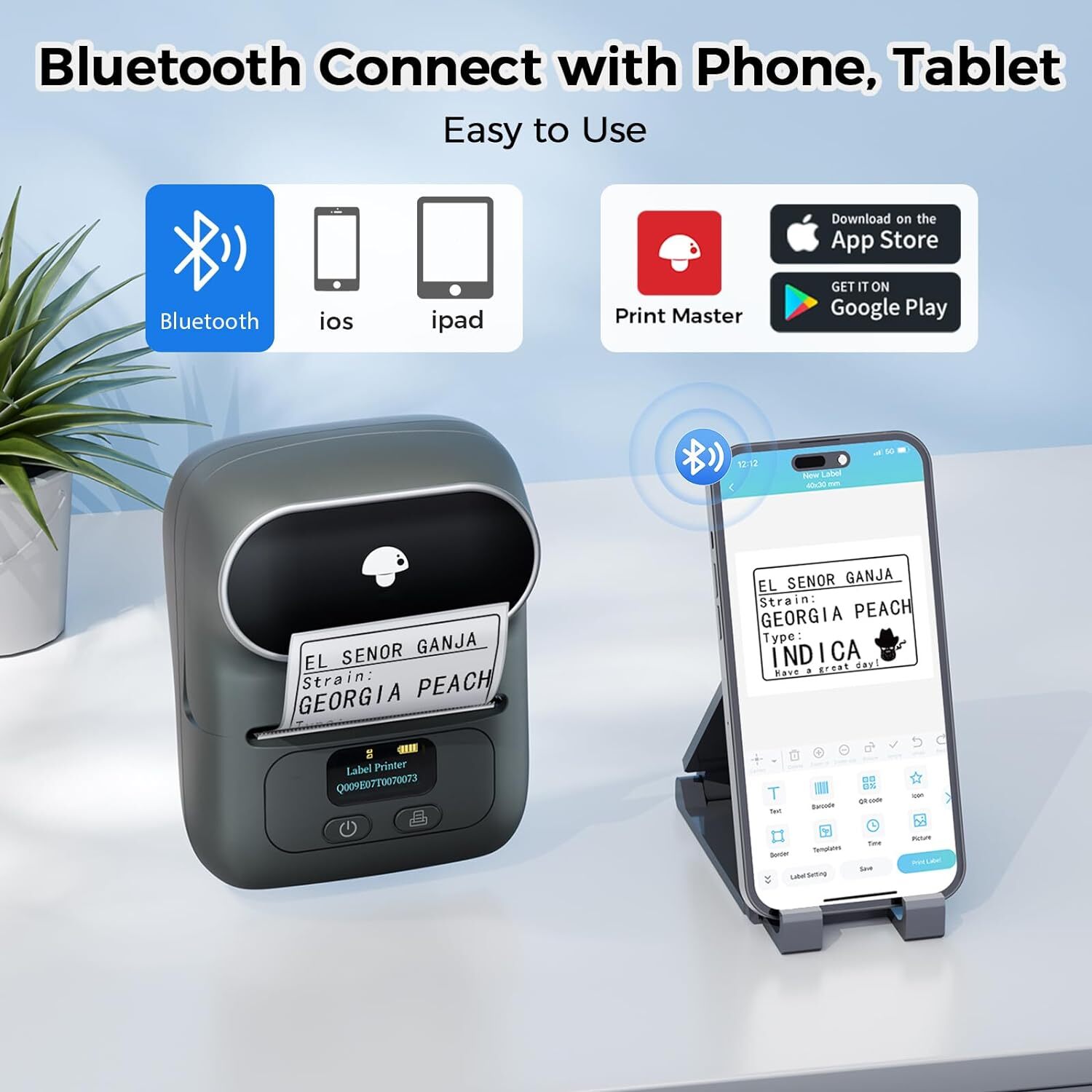 Phomemo M110 Thermal Label Maker Mobile Printer Wireless Barcode Printer +1 Roll