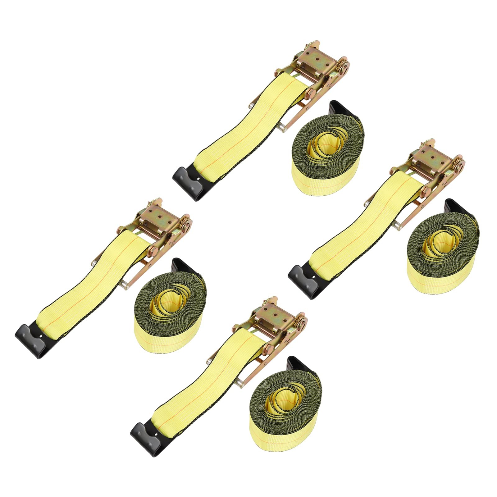 4Pcs Ratchet Lashing Straps Flatbed Truck Trailer Tie Down Strap w/ Flat Hooks