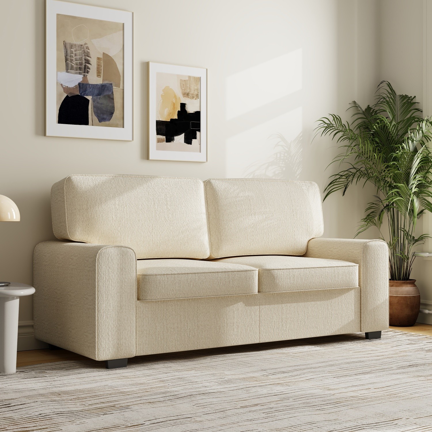 Modern Loveseat Sofa Fabric Couch w/ Sturdy Metal Frame for Apartment Beige/Gray